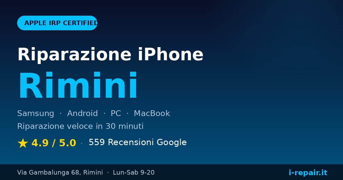 Riparazione cellulari Rimini — iRepair centro Apple IRP certificato Via Gambalunga 68
